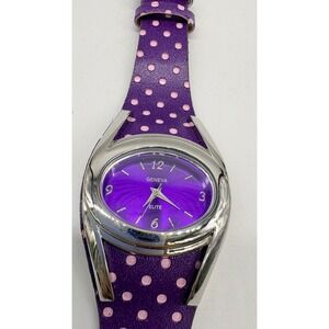 Geneva Elite Purple Polka Dot Watch 91367 Japan Quartz Stainless Steel Back